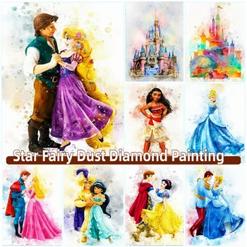 Disney Cartoon Princess Diy Fairy Dust Diamond Painting Kits New 2024 Embroidery Mosaic Frozen Cartoon Crosss Stitch Home Decor