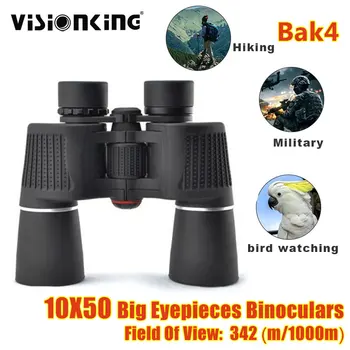 Visionking 10x50B Открит високомощен бинокъл Porro Телескоп за ловно пътуване BAK4 Prismaticos Binoculo Profissional