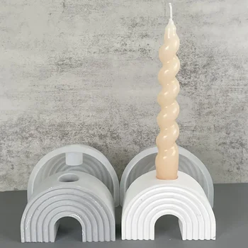 Nordic Rainbow Arch Candlestick Silicone Mold DIY Handmade Plaster Epoxy Resin Concrete Candle Holder Casting Molds Home Decor