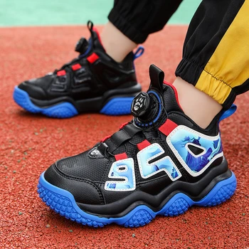 Нов стил тийнейджър ротационна катарама на открито спортни обувки момчета висок топ детски баскетболни обувки неплъзгащи се детски маратонки за обучение