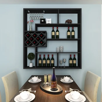 Квадратен държач за черно вино Дървена бяла кухня за съхранение на вино Висяща стена Suporte de Vinho para Parede декорация на дома