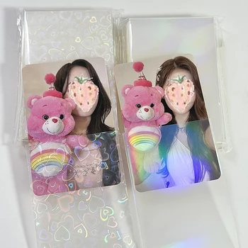 50Pcs / пакет Glittery Love Heart Laser Kpop Idol Photocard Card Sleeves Photo Cards Защитна чанта за съхранение
