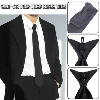 Uniform черен цвят клип-на предварително вързани вратовръзка за ежедневно носене сватба рождени дни Унисекс имитация коприна мързелива вратовръзка