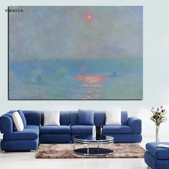 YWDECOR HD печат впечатление Изгрев Клод Моне Маслена живопис върху платно изкуство импресионист пейзаж стена картина за хол