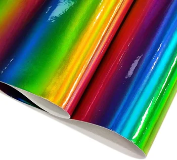 1.37x10m Холографска иридесценция Rainbow Faux кожена ролка PU плат за занаяти Изработване на кожени обеци Лъкове Ръчна чанта Шиене
