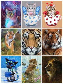 Animal 5D Diamond Painting Cute Cat and Tiger Diamond Painting Incruted Full Diamond Embroidery Painting Home Decoration