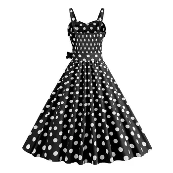Оглавник рокля ретро A-линия люлка точка печат рокля реколта 50s стил с контрастен цвят еластичен бюст без гръб дизайн точка печат