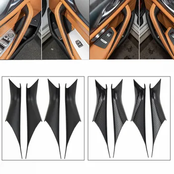 Интериорни аксесоари Автомобилна текстура от въглеродни влакна Черна дръжка на вратата Издърпайте защитния капак за BMW 5-series G30 G38 2018-2021