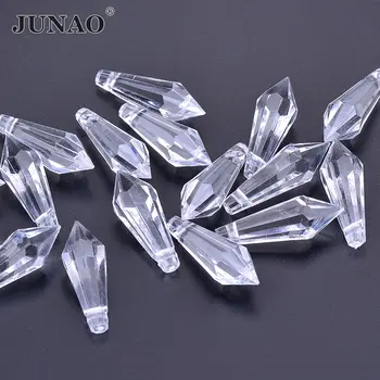  JUNAO 10 * 30 мм прозрачни прозрачни кристали Шиене капка кристали бели акрилни мъниста Венец висящи за парти сватба