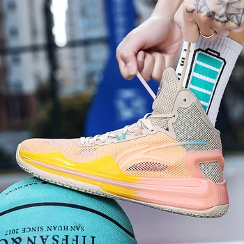Нова марка мъжки баскетболни обувки Леки маратонки Дамски удобни нехлъзгащиЕжедневни дишащи тенис обувки Младежки маратонки