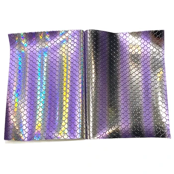 XHT многоцветна рибна скала/русалка модел релефна холографски лазер PU изкуствена кожа плат лист за обувка/чанта/облекло