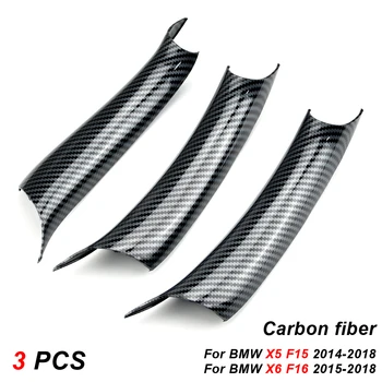 3Pcs кола стайлинг интериор врата панел дръжка вътрешен дръпнете защитен капак тапицерия черен за BMW X5 F15 X6 F16 2014-2018