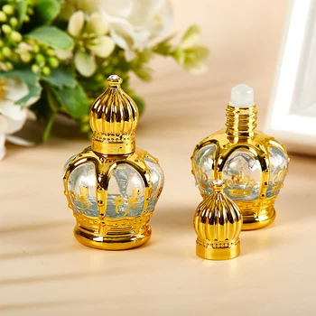 15ml етерично масло ролкова бутилка злато корона форма парфюм бутилиране преносими пътуване галванично издълбаване стъкло празна бутилка
